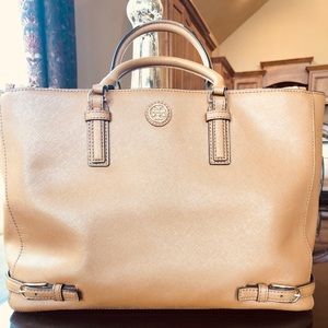 Tory Burch double zip tan satchel
